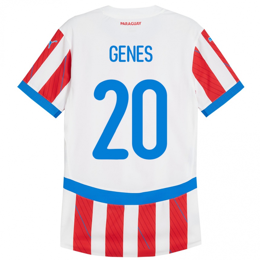 Herren Fußball Paraguay Paola Genes #20 Weiß Rot Heimtrikot Trikot 24-26 T-Shirt Luxemburg
