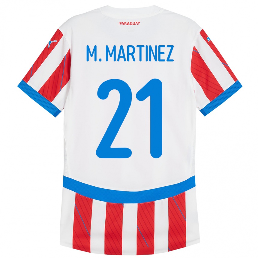 Herren Fußball Paraguay María Martínez #21 Weiß Rot Heimtrikot Trikot 24-26 T-Shirt Luxemburg