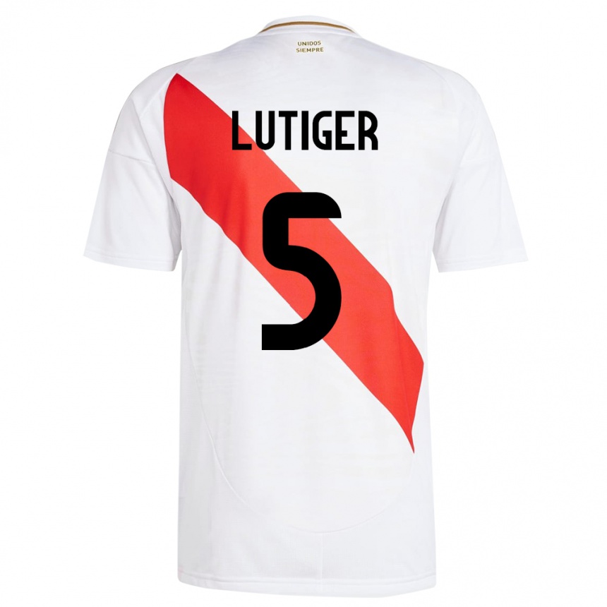 Herren Fußball Peru Rafael Lutiger #5 Weiß Heimtrikot Trikot 24-26 T-Shirt Luxemburg