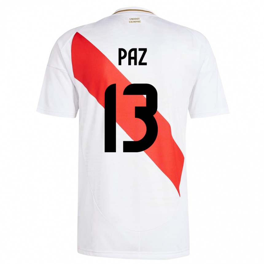 Herren Fußball Peru Braidy Paz #13 Weiß Heimtrikot Trikot 24-26 T-Shirt Luxemburg
