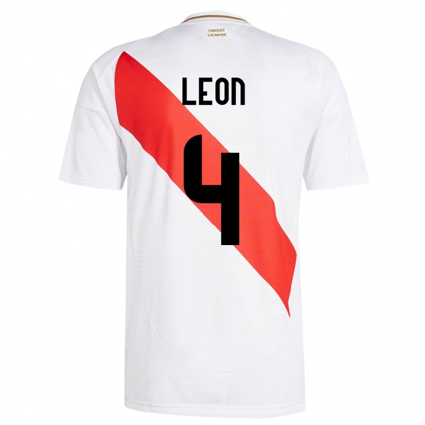 Herren Fußball Peru Mía León #4 Weiß Heimtrikot Trikot 24-26 T-Shirt Luxemburg