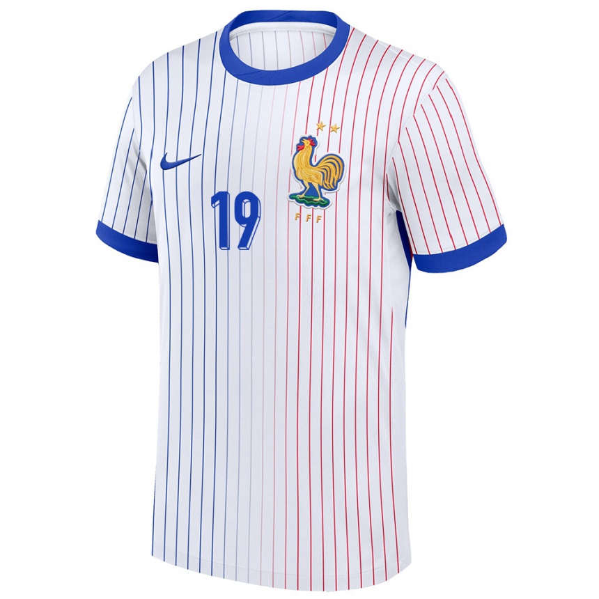 Herren Fußball Frankreich Karim Benzema #19 Weiß Auswärtstrikot Trikot 24-26 T-Shirt Luxemburg