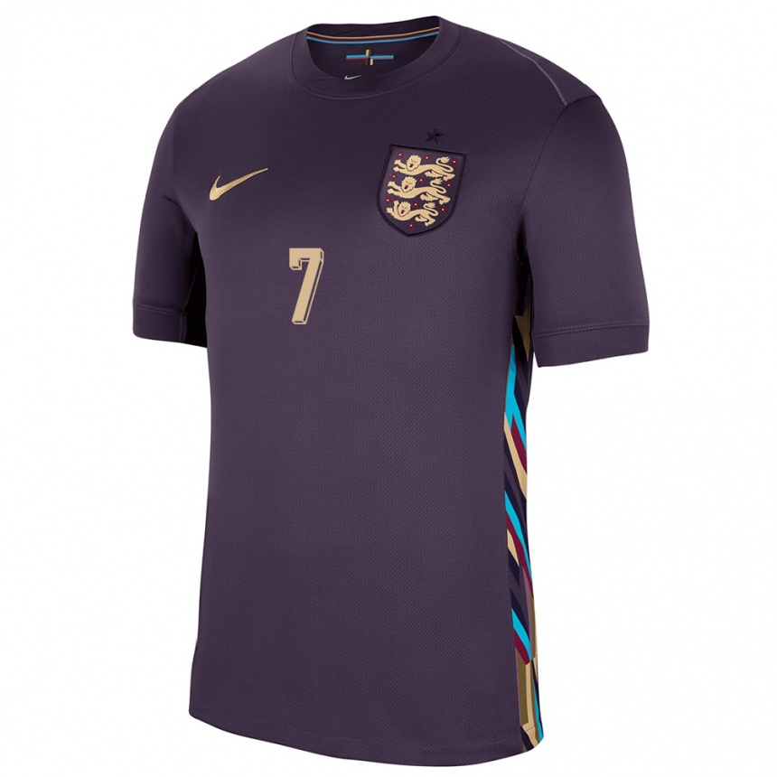 Herren Fußball England Jack Grealish #7 Dunkle Rosine Auswärtstrikot Trikot 24-26 T-Shirt Luxemburg