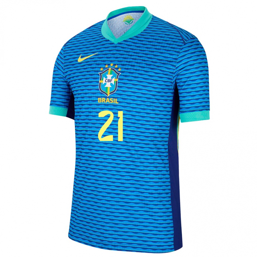 Herren Fußball Brasilien Matheus Cunha #21 Blau Auswärtstrikot Trikot 24-26 T-Shirt Luxemburg