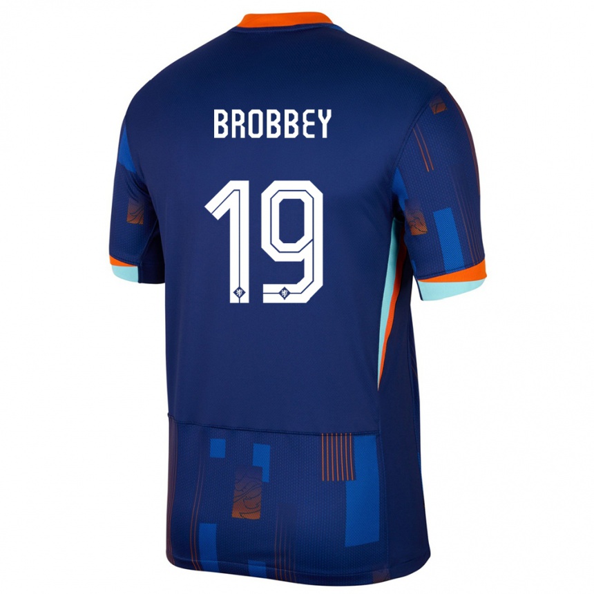 Herren Fußball Niederlande Brian Brobbey #19 Blau Auswärtstrikot Trikot 24-26 T-Shirt Luxemburg