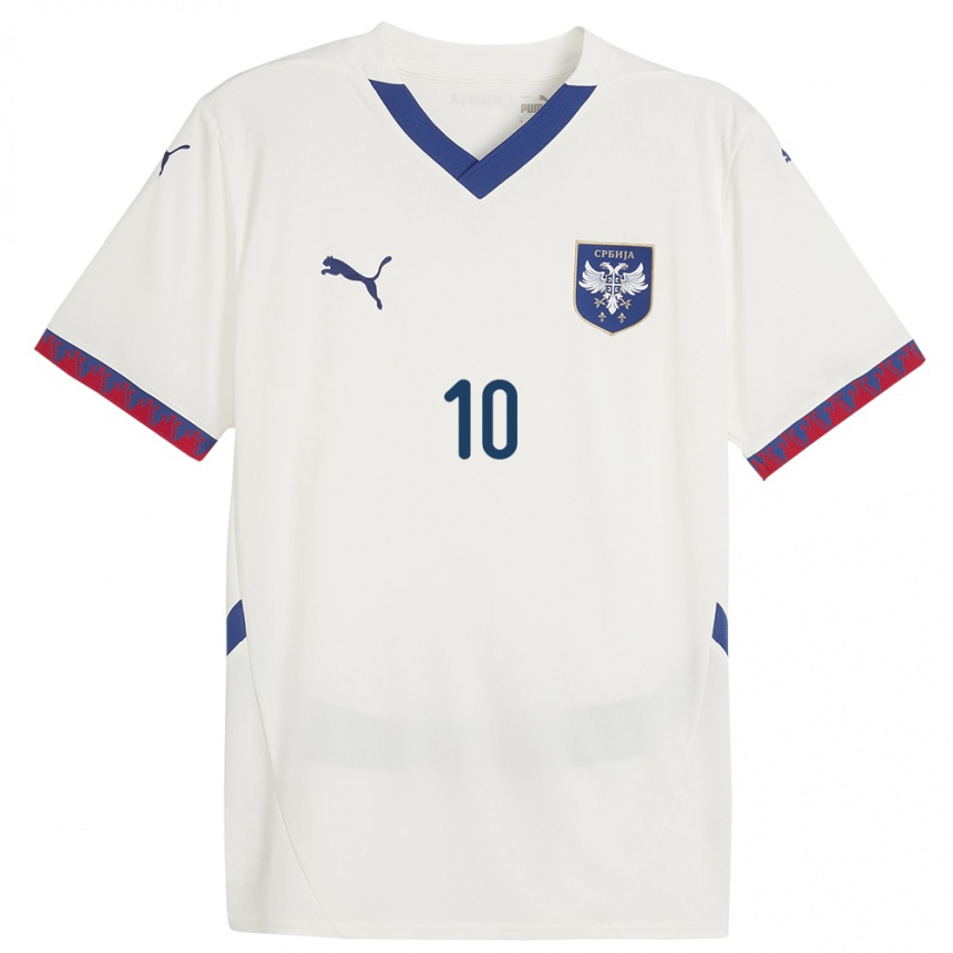 Herren Fußball Serbien Mateja Radonjic #10 Weiß Auswärtstrikot Trikot 24-26 T-Shirt Luxemburg