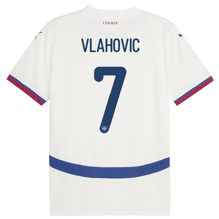 Herren Fußball Serbien Dusan Vlahovic #7 Weiß Auswärtstrikot Trikot 24-26 T-Shirt Luxemburg