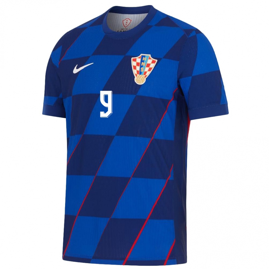 Herren Fußball Kroatien Andrej Kramaric #9 Blau Auswärtstrikot Trikot 24-26 T-Shirt Luxemburg