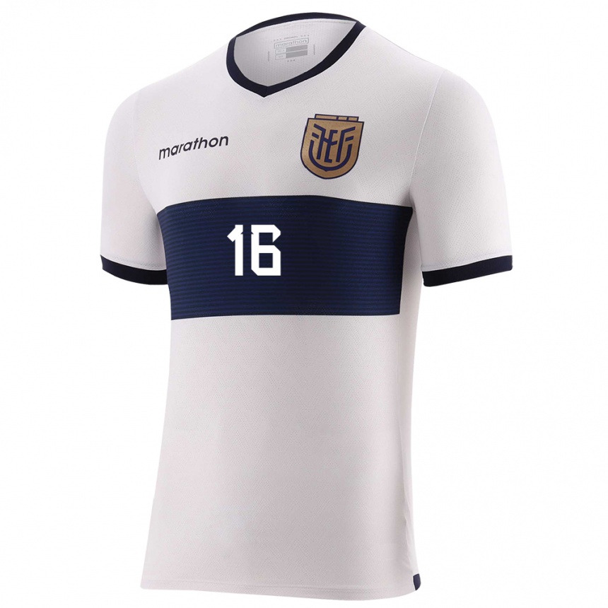 Herren Fußball Ecuador Jeremy Sarmiento #16 Weiß Auswärtstrikot Trikot 24-26 T-Shirt Luxemburg