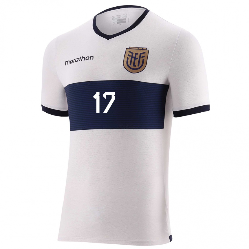 Herren Fußball Ecuador Angelo Preciado #17 Weiß Auswärtstrikot Trikot 24-26 T-Shirt Luxemburg