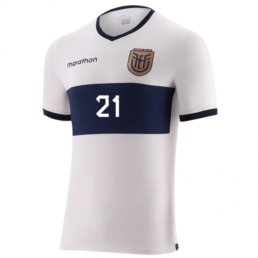 Herren Fußball Ecuador Patrickson Delgado #21 Weiß Auswärtstrikot Trikot 24-26 T-Shirt Luxemburg