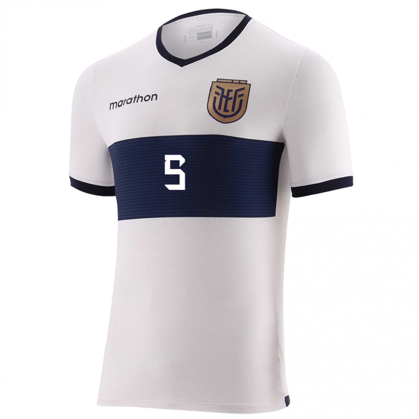 Herren Fußball Ecuador Jose Cifuentes #5 Weiß Auswärtstrikot Trikot 24-26 T-Shirt Luxemburg