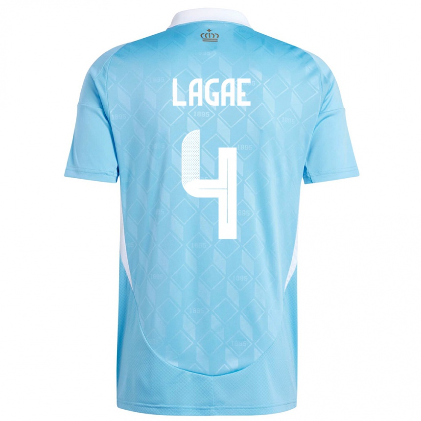 Herren Fußball Belgien Bram Lagae #4 Blau Auswärtstrikot Trikot 24-26 T-Shirt Luxemburg