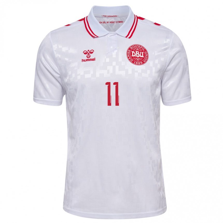 Herren Fußball Dänemark Andreas Skov Olsen #11 Weiß Auswärtstrikot Trikot 24-26 T-Shirt Luxemburg