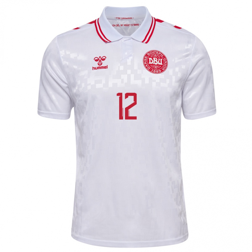 Herren Fußball Dänemark Robert Skov #12 Weiß Auswärtstrikot Trikot 24-26 T-Shirt Luxemburg