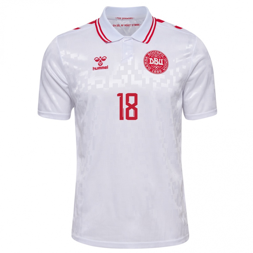 Herren Fußball Dänemark Alexander Bah #18 Weiß Auswärtstrikot Trikot 24-26 T-Shirt Luxemburg