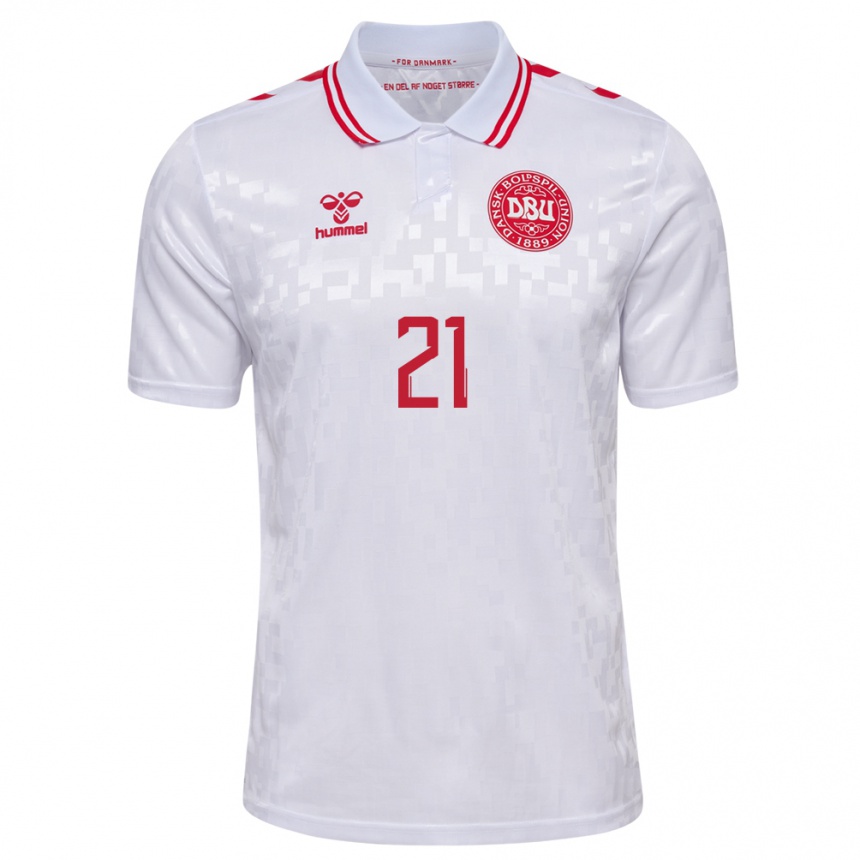Herren Fußball Dänemark Andreas Cornelius #21 Weiß Auswärtstrikot Trikot 24-26 T-Shirt Luxemburg