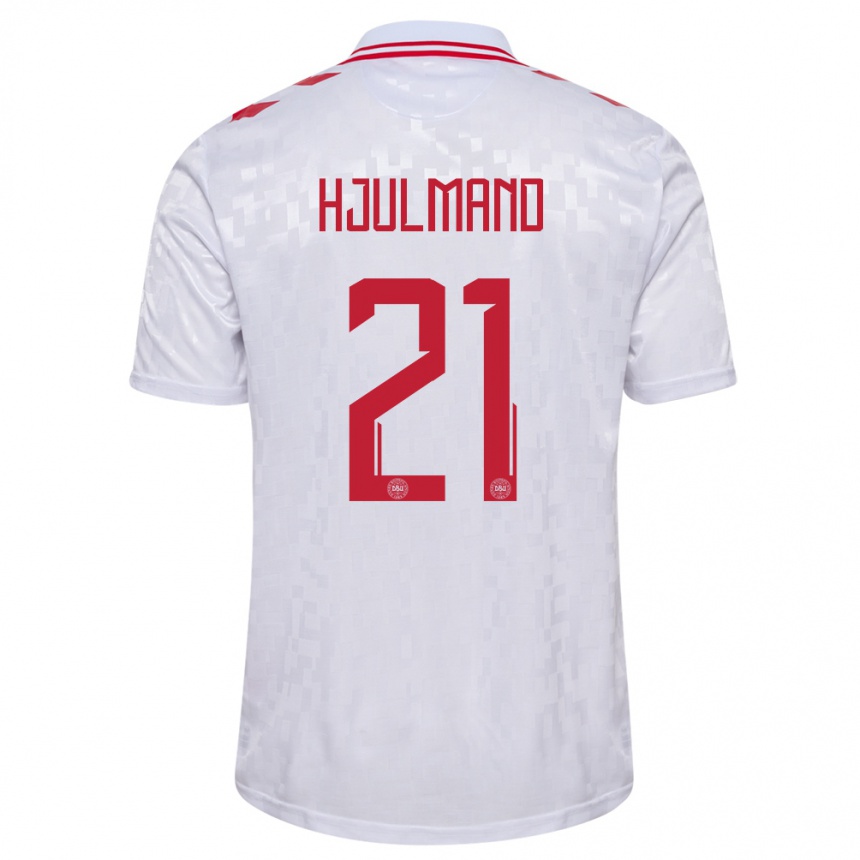 Herren Fußball Dänemark Morten Hjulmand #21 Weiß Auswärtstrikot Trikot 24-26 T-Shirt Luxemburg