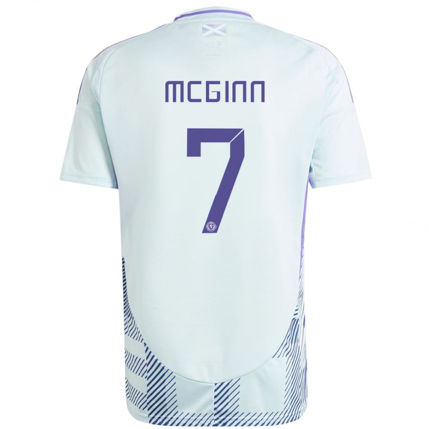 Herren Fußball Schottland John Mcginn #7 Helles Mintblau Auswärtstrikot Trikot 24-26 T-Shirt Luxemburg