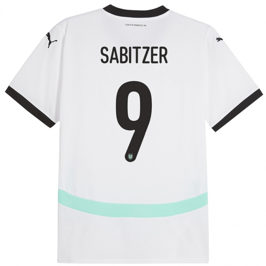 Herren Fußball Österreich Marcel Sabitzer #9 Weiß Auswärtstrikot Trikot 24-26 T-Shirt Luxemburg