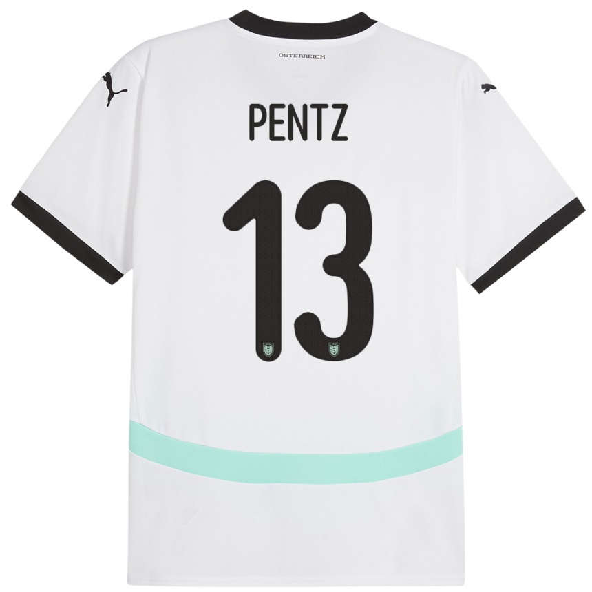 Herren Fußball Österreich Patrick Pentz #13 Weiß Auswärtstrikot Trikot 24-26 T-Shirt Luxemburg