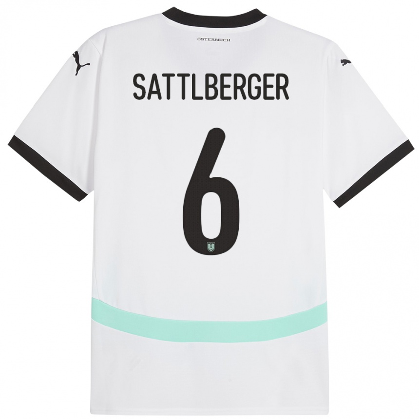 Herren Fußball Österreich Nikolas Sattlberger #6 Weiß Auswärtstrikot Trikot 24-26 T-Shirt Luxemburg