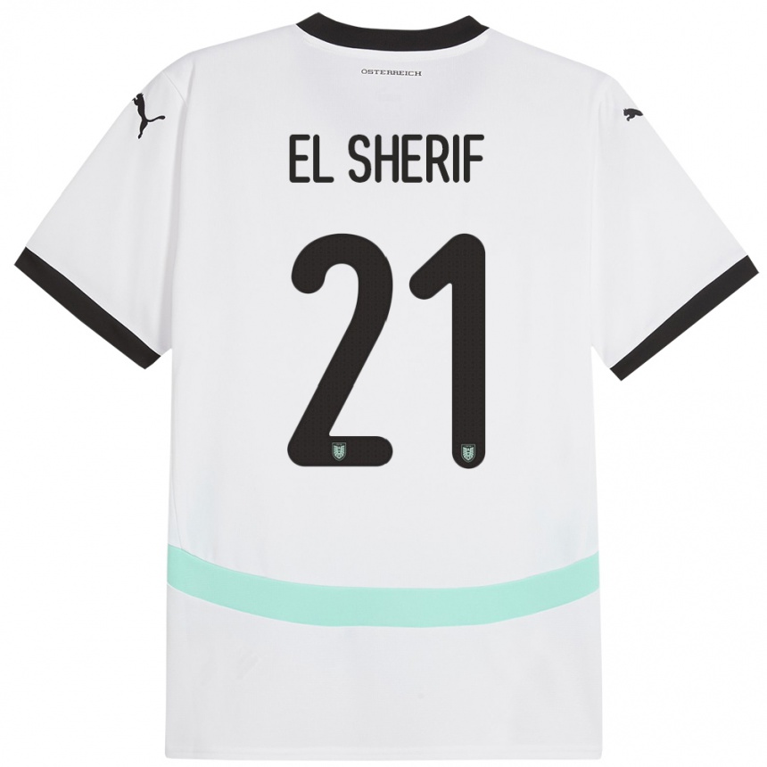 Herren Fußball Österreich Mariella El Sherif #21 Weiß Auswärtstrikot Trikot 24-26 T-Shirt Luxemburg