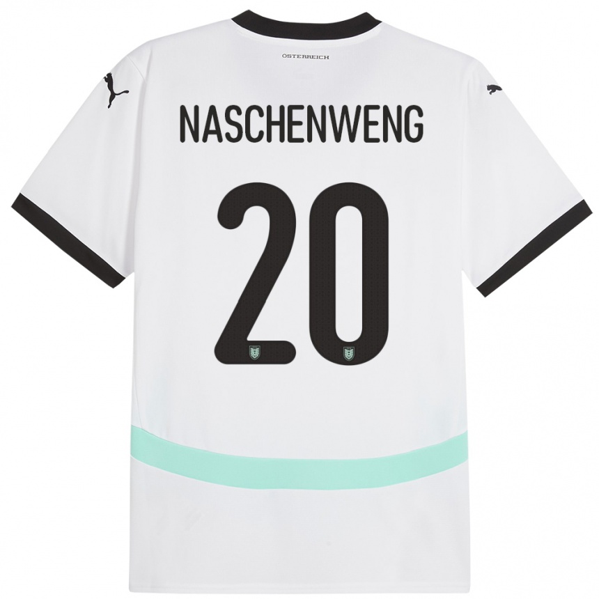 Herren Fußball Österreich Katharina Naschenweng #20 Weiß Auswärtstrikot Trikot 24-26 T-Shirt Luxemburg