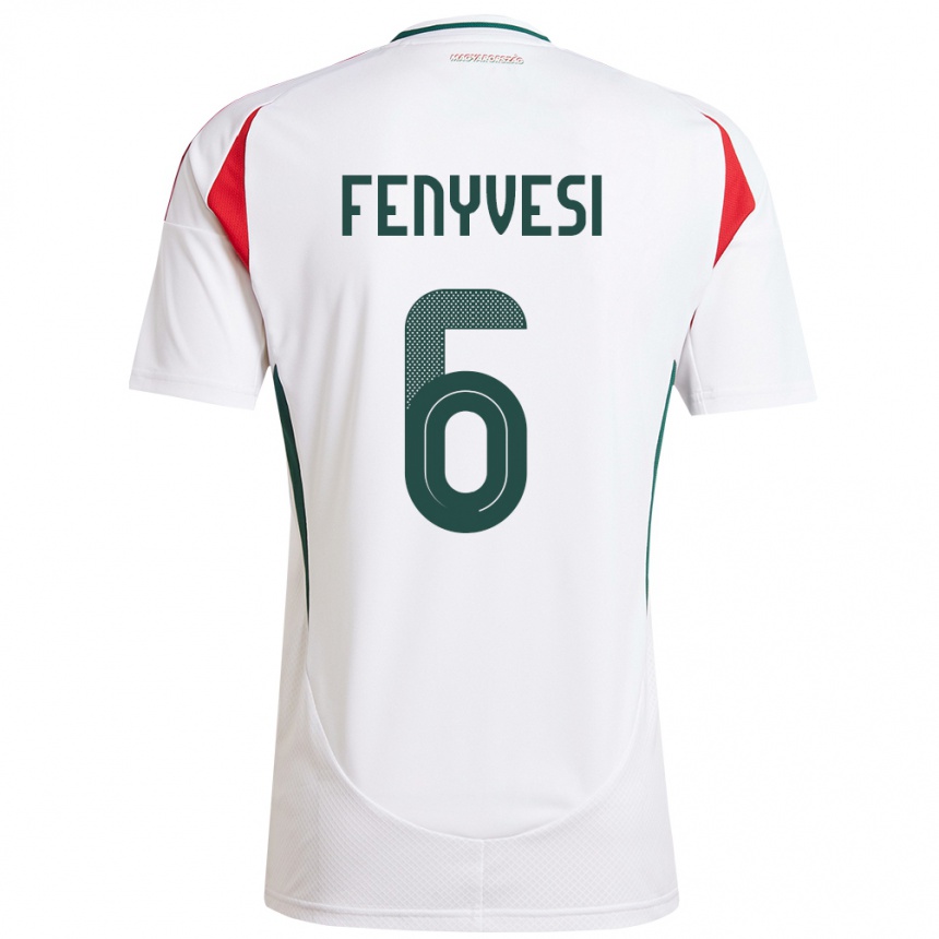 Herren Fußball Ungarn Evelin Fenyvesi #6 Weiß Auswärtstrikot Trikot 24-26 T-Shirt Luxemburg