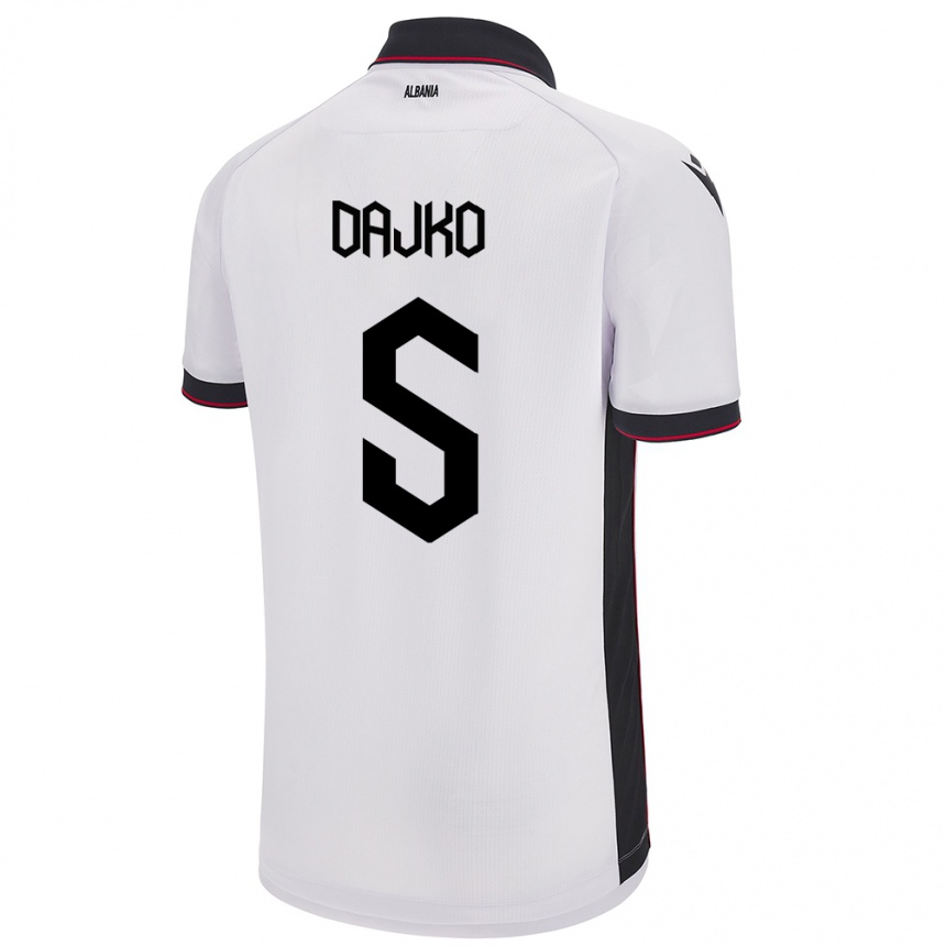 Herren Fußball Albanien Ajdi Dajko #5 Weiß Auswärtstrikot Trikot 24-26 T-Shirt Luxemburg