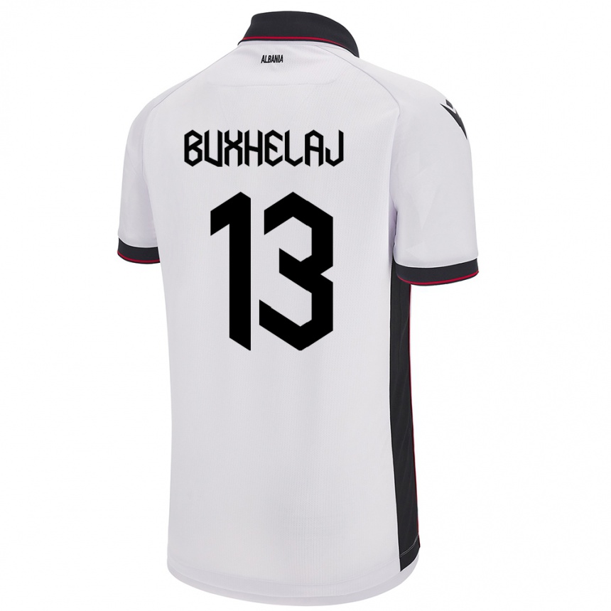 Herren Fußball Albanien Paulo Buxhelaj #13 Weiß Auswärtstrikot Trikot 24-26 T-Shirt Luxemburg