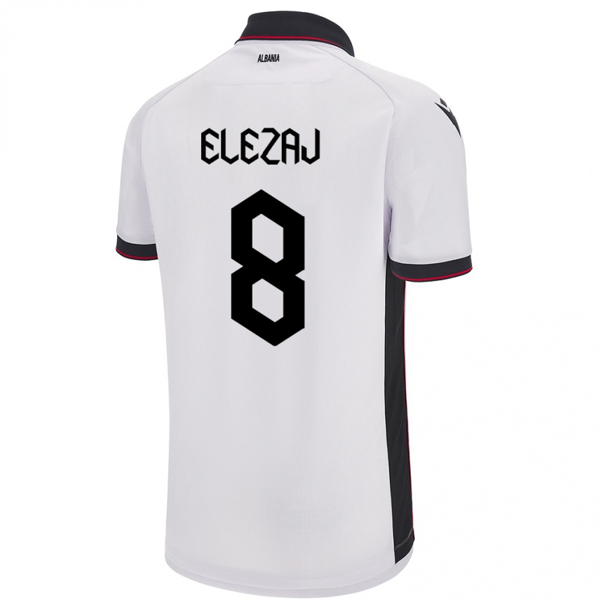 Herren Fußball Albanien Endrina Elezaj #8 Weiß Auswärtstrikot Trikot 24-26 T-Shirt Luxemburg