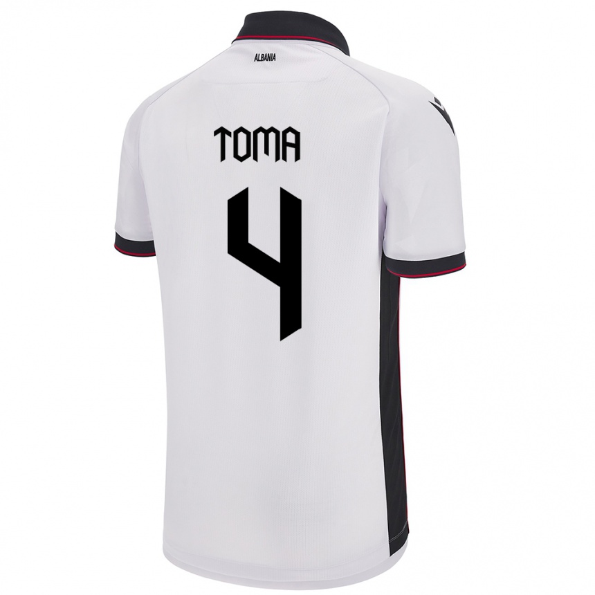 Herren Fußball Albanien Stella Toma #4 Weiß Auswärtstrikot Trikot 24-26 T-Shirt Luxemburg
