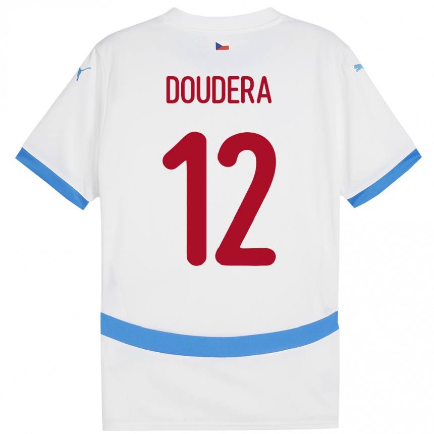 Herren Fußball Tschechien David Doudera #12 Weiß Auswärtstrikot Trikot 24-26 T-Shirt Luxemburg