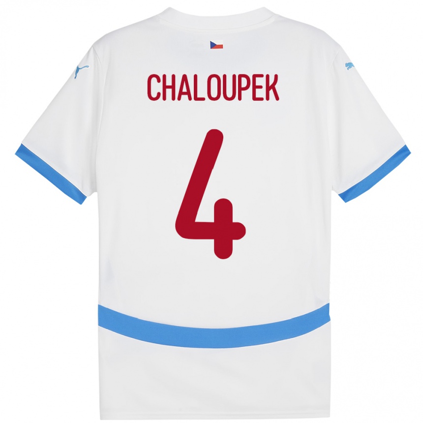 Herren Fußball Tschechien Stepan Chaloupek #4 Weiß Auswärtstrikot Trikot 24-26 T-Shirt Luxemburg