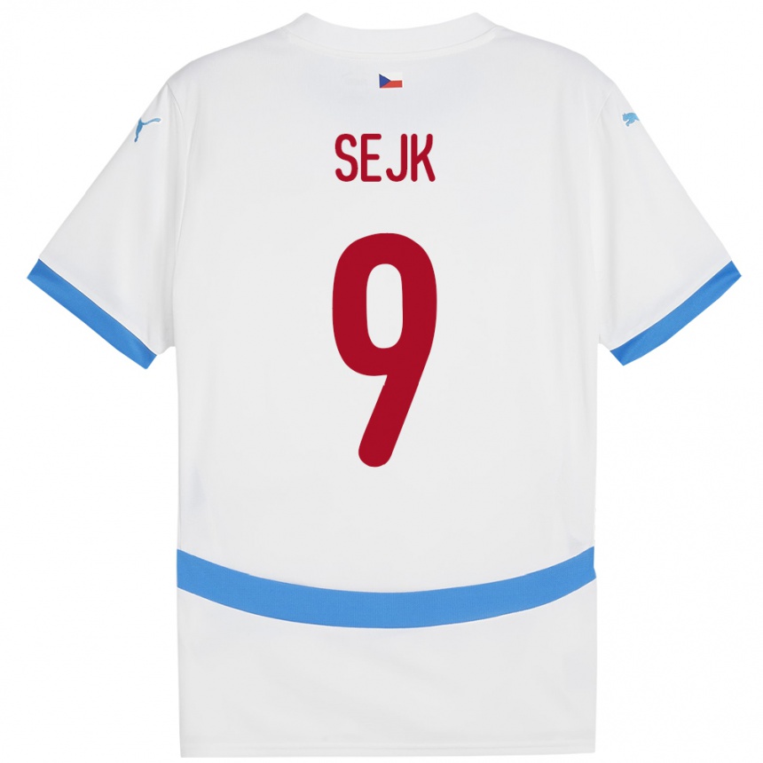 Herren Fußball Tschechien Vaclav Sejk #9 Weiß Auswärtstrikot Trikot 24-26 T-Shirt Luxemburg