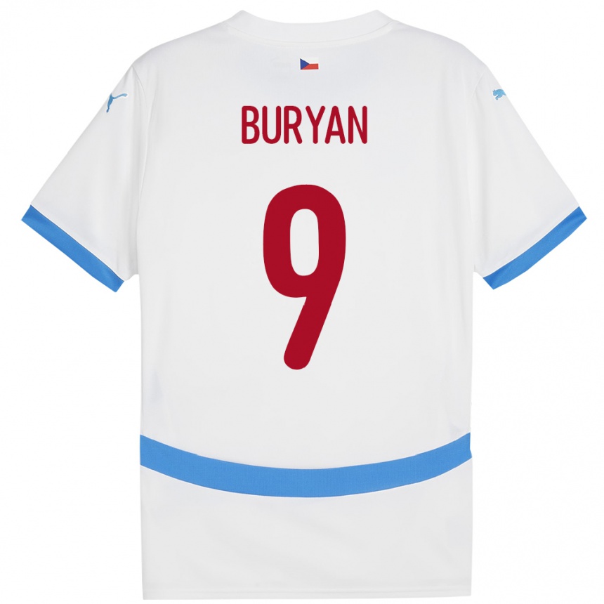 Herren Fußball Tschechien Jan Buryan #9 Weiß Auswärtstrikot Trikot 24-26 T-Shirt Luxemburg