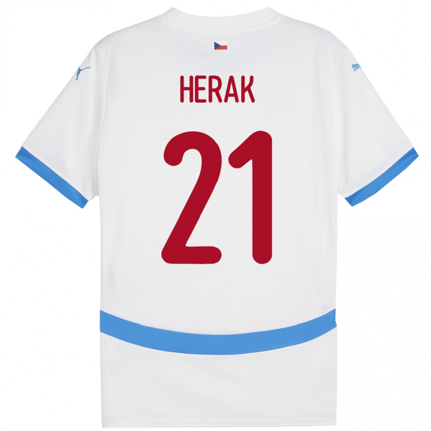 Herren Fußball Tschechien Frantisek Herak #21 Weiß Auswärtstrikot Trikot 24-26 T-Shirt Luxemburg