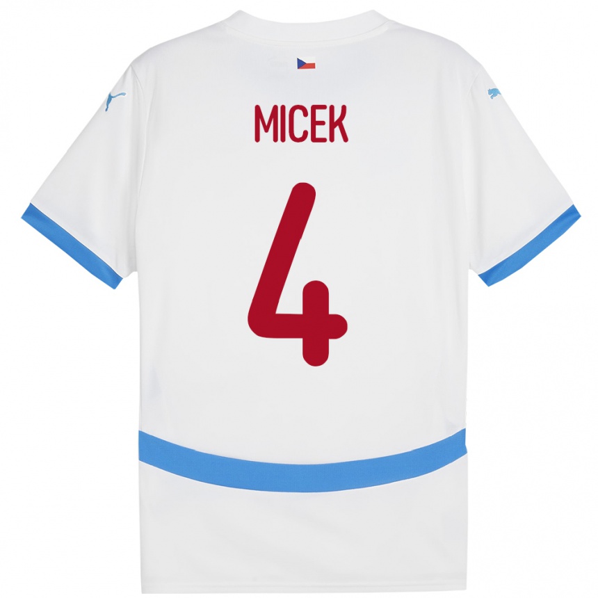 Herren Fußball Tschechien Jiri Micek #4 Weiß Auswärtstrikot Trikot 24-26 T-Shirt Luxemburg