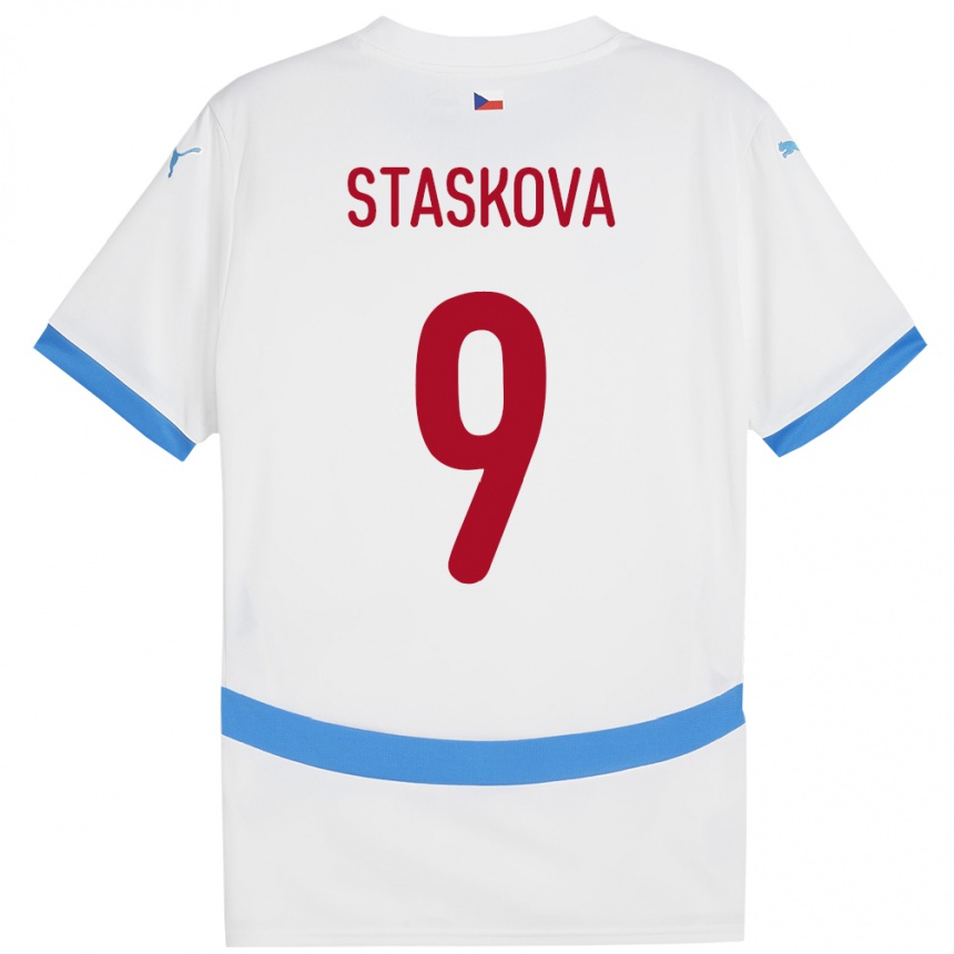 Herren Fußball Tschechien Andrea Stašková #9 Weiß Auswärtstrikot Trikot 24-26 T-Shirt Luxemburg