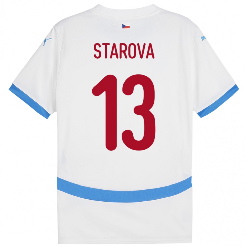 Herren Fußball Tschechien Antonie Stárová #13 Weiß Auswärtstrikot Trikot 24-26 T-Shirt Luxemburg