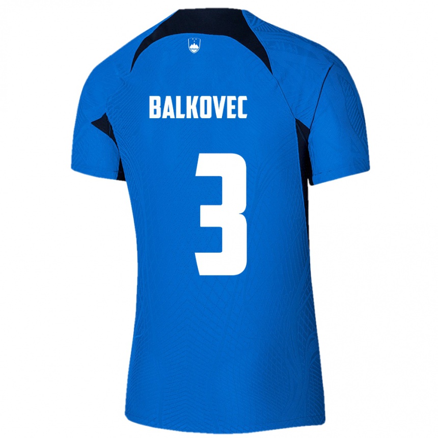 Herren Fußball Slowenien Jure Balkovec #3 Blau Auswärtstrikot Trikot 24-26 T-Shirt Luxemburg