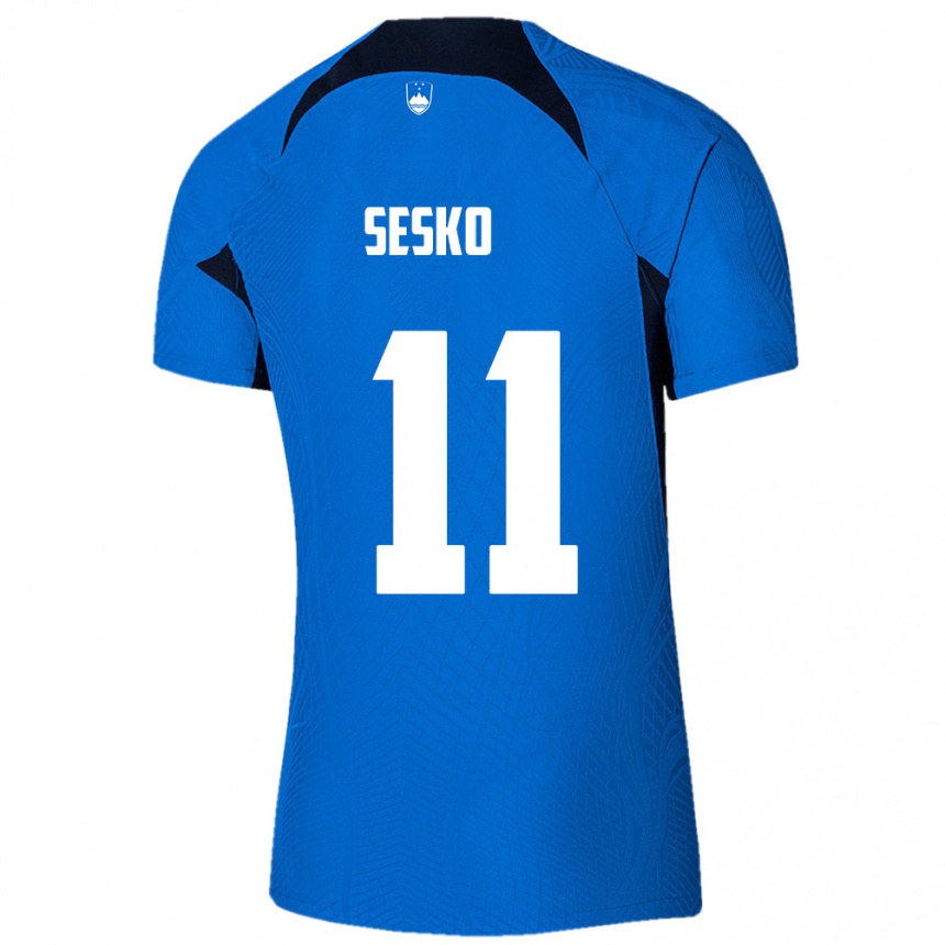 Herren Fußball Slowenien Benjamin Sesko #11 Blau Auswärtstrikot Trikot 24-26 T-Shirt Luxemburg