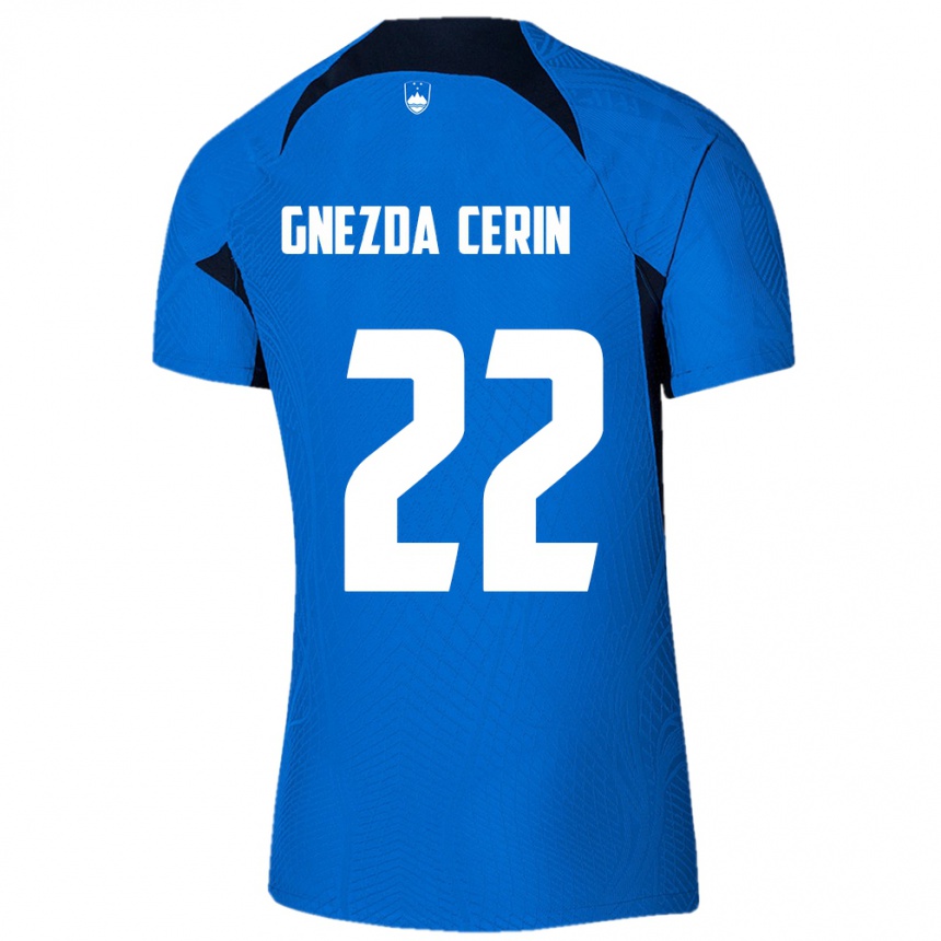 Herren Fußball Slowenien Adam Gnezda Cerin #22 Blau Auswärtstrikot Trikot 24-26 T-Shirt Luxemburg