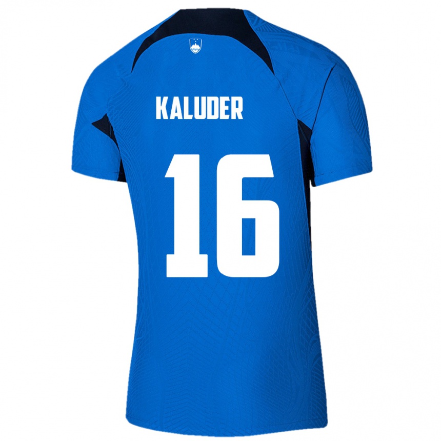 Herren Fußball Slowenien Grega Kaluder #16 Blau Auswärtstrikot Trikot 24-26 T-Shirt Luxemburg