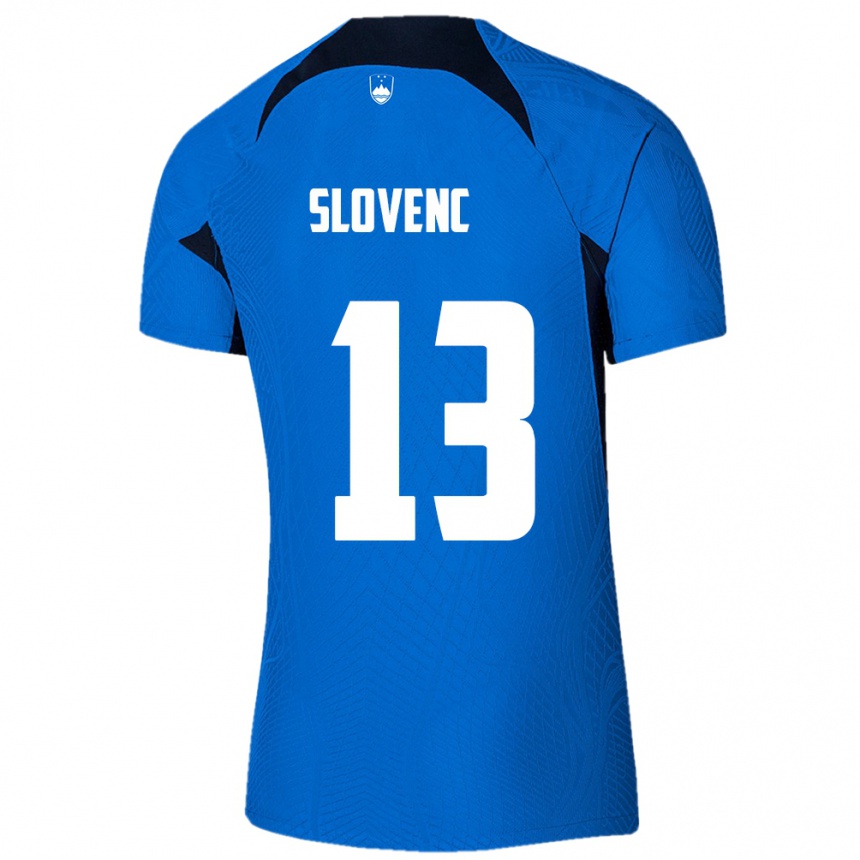 Herren Fußball Slowenien Nejc Slovenc #13 Blau Auswärtstrikot Trikot 24-26 T-Shirt Luxemburg