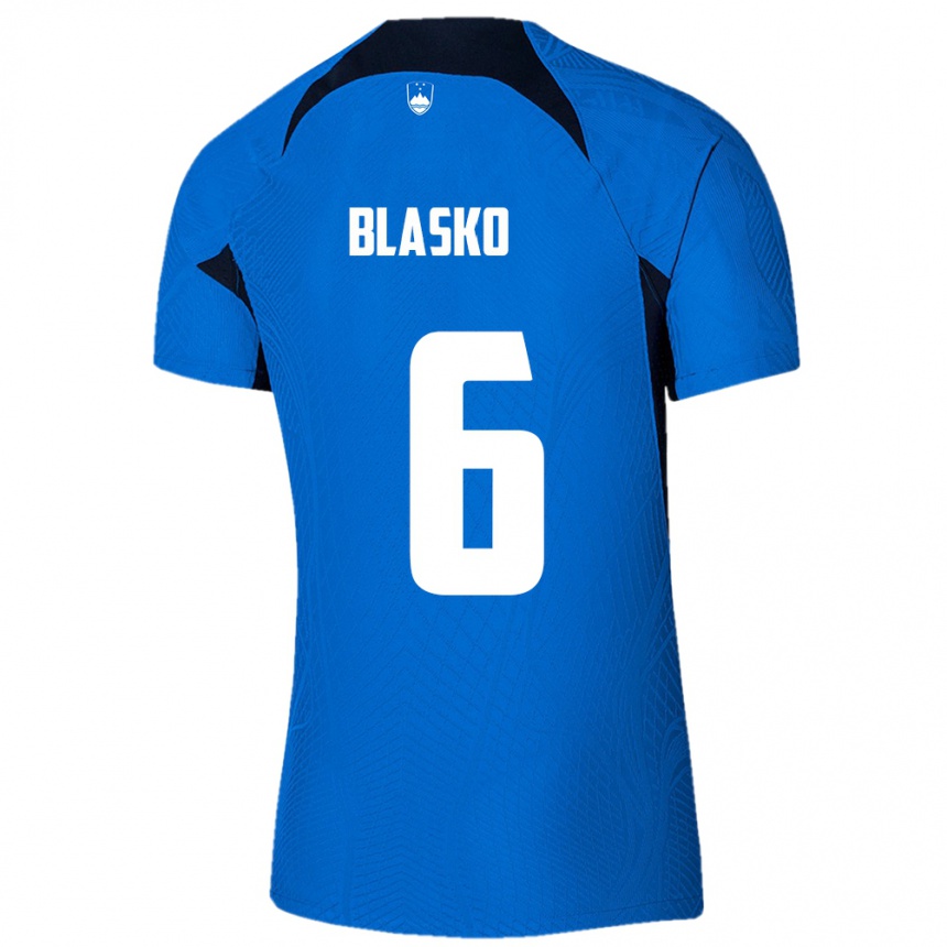 Herren Fußball Slowenien Svit Blasko #6 Blau Auswärtstrikot Trikot 24-26 T-Shirt Luxemburg