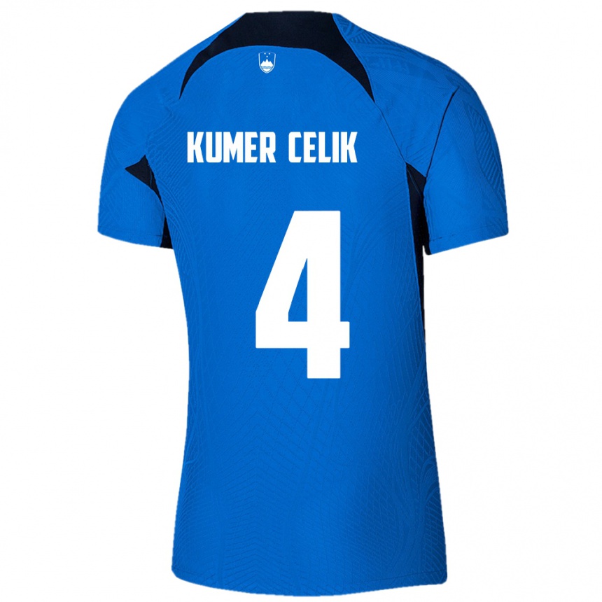 Herren Fußball Slowenien An Kumer Celik #4 Blau Auswärtstrikot Trikot 24-26 T-Shirt Luxemburg