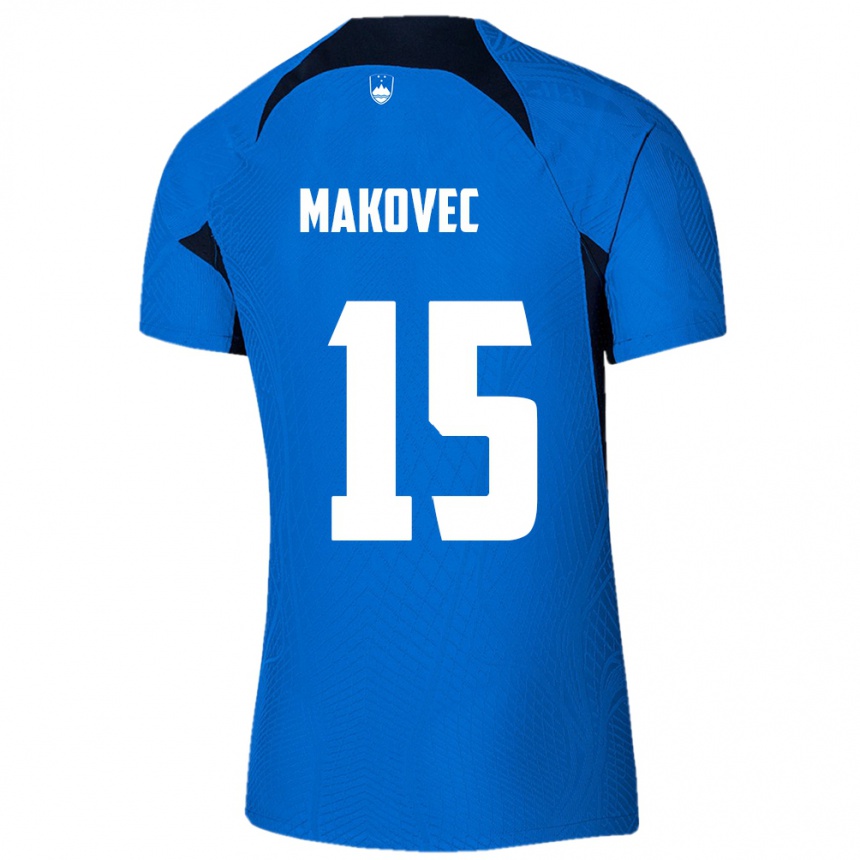 Herren Fußball Slowenien Sara Makovec #15 Blau Auswärtstrikot Trikot 24-26 T-Shirt Luxemburg