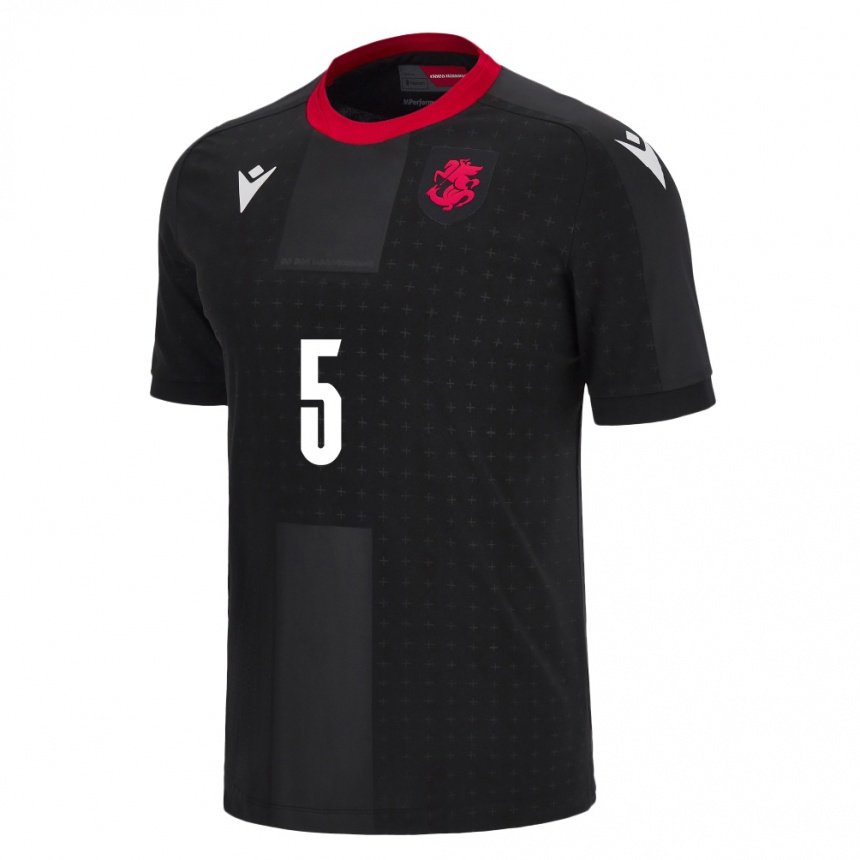 Herren Fußball Georgien Solomon Kvirkvelia #5 Schwarz Auswärtstrikot Trikot 24-26 T-Shirt Luxemburg